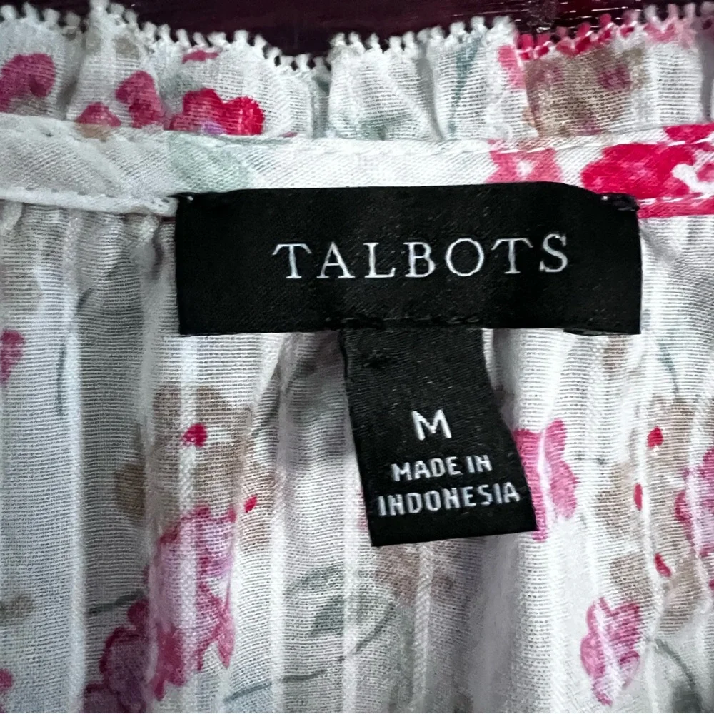 EUC Talbots Floral Cottagecore Top in White Red Pink size M - Picture 4 of 9